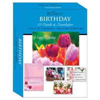 Boxed Cards: Happy Birthday Beautiful Flowers (12 cards, 3 each of 4 designs)