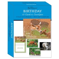 Boxed Cards: Happy Birthday Baby Animals (12 cards, 3 each of 4 designs)