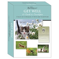 Boxed Cards: Get Well Cute Kittens (12 cards, 3 each of 4 designs)