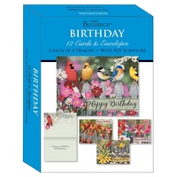 Boxed Cards: Happy Birthday Birds (12 cards, 3 each of 4 designs)