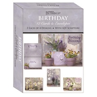 Boxed Cards: Birthday Floral Celebration (12 cards, 3 each of 4 designs)
