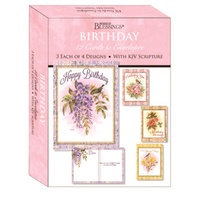 Boxed Cards: Birthday Bird Songs (12 cards, 3 each of 4 designs)