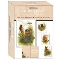 Boxed Cards: Birthday Wildlife Creatures (12 cards, 3 each of 4 designs)