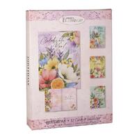 Boxed Cards: Birthday Garden Breeze (12 cards, 3 each of 4 designs)