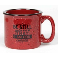 Ceramic Camping Mug: Be Still and Know That I Am God, Burgundy/Black (Psalm 46:10)