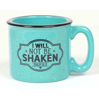 Ceramic Camping Mug: I Will Not Be Shaken, Aqua/Black (Psalm 16:8)