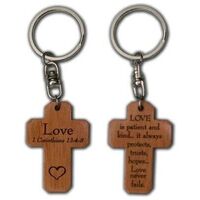 Cross Keyring: Love 1 Corinthians 13:4-8 (Mahogany)