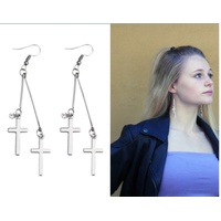 Double Cross Drop Earrings Set