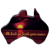 Christian Australia Map Shaped Resin Fridge Magnet: Sunset/Still Waters