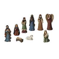 Resin Coloured Wood Look Nativity Decor Set 9