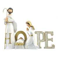 Resin Wood Look Holy Family Decor: Hope, White With Gold