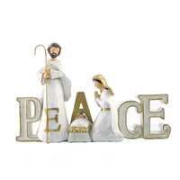Resin Wood Look Holy Family Decor: Peace, White With Gold