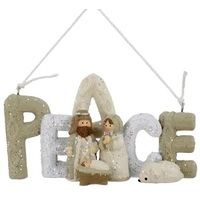 Resin Knitted Finish Holy Family Tree Ornament: Peace, White and Beige