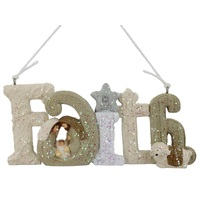 Resin Knitted Finish Holy Family Tree Ornament: Faith, White and Beige