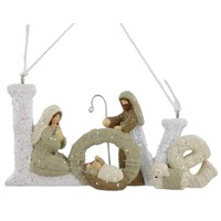 Resin Knitted Finish Holy Family Tree Ornament: Love, White and Beige