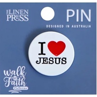 Lapel Pin, Enamel, I Love Jesus, White (Walk By Faith Collection)