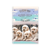 Spiral Softcover Journal: Puppies, Everyday Can Be Worry Free If You Trust in the Lord