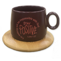 Mug With Coaster: For Nothing Will Be Impossible With God, Luke 1:37, Burgundy