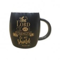 Mug: The Lord is My Strength, Black With Gold, Psalm 28:7