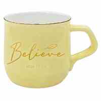 Ceramic Mug: Believe, Mark 11:24, Yellow