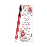 Gel Pen (Red) with Bookmark Gift Set: For I Know The Plans (Jeremiah 29:11)
