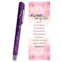 Gel Pen Purple with Bookmark Gift Set: It Is Well With My Soul (Isaiah: 41:10)