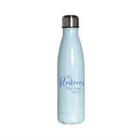 Stainless Steel Water Bottle: Pale Blue wth Blue text He Restores My Soul (Psalm 23:3)