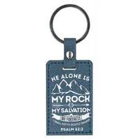 Lux Leather Keyring: He Alone Is My Rock