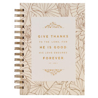 Give Thanks White and Gold Wirebound Journal - Psalm 106:1