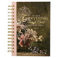 Through Christ Fluted Iris Pink and Brown Large Wirebound Journal - Philippians 4:13