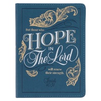 Hope in the LORD Golden Leaf Blue Faux Leather Handy-size Journal - Isaiah 40:31