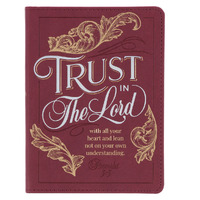 Trust in the LORD Golden Leaf Burgundy Faux Leather Handy-size Journal - Proverbs 3:5