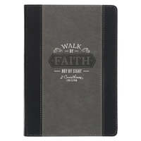 Walk by Faith Black and Gray Faux Leather Classic Journal - 2 Corinthians 5:7