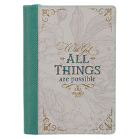 All Things are Possible Teal Tourmaline Faux Leather Journal with Zipper Closure - Matthew 19:26