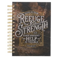 Refuge and Strength Brown and Black Woodgrain Wirebound Journal - Psalm 46:1