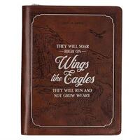 2024 12-Month Zippered Executive Diary/Planner: Wings Like Eagles, Isaiah 40:31, Brown, Heat Debossed, Ribbon Marker