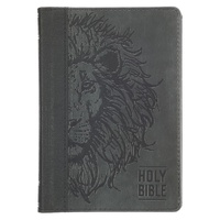Black and Gray Lion Faux Leather Hardcover Compact King James Version Bible