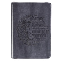 Be Strong and Courageous Classic Gray Faux Leather Journal with Zipper Closure - Joshua 1:9