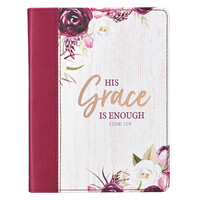 His Grace is Enough Handy-sized Plum Floral Faux Leather Journal - 2 Corinthians 12:9