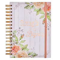Strength and Dignity Large Wirebound Journal with Elastic Closure - Proverbs 31:25