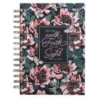 Walk By Faith Pink Floral Large Wirebound Journal - 2 Corinthians 5:7