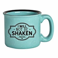 Ceramic Camping Mug: I Will Not Be Shaken, Aqua/Black (Psalm 16:8)